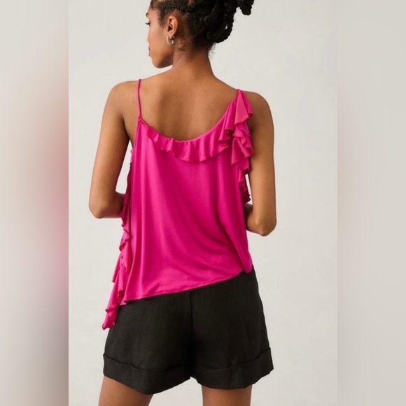 Anthropologie Asymmetrical Ruffle Cami Tank Top Hot Pink Raspberry Size … - Picture 2 of 10